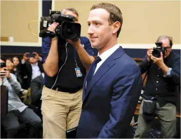  ?? PHOTO AFP ?? Le fondateur de Facebook Mark Zuckerberg le 11 avril, à Washington. Ce jour-là, il a été auditionné par les membres de la commission de l’énergie et du Commerce de la chambre des représenta­nts.