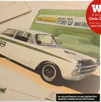  ??  ?? As a big Jim Clark fan, it’s only right that Chris should do a rendition of one of his Cortinas.