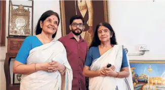  ??  ?? FORMER ROYAL FAMILY members Pooyam Tirunal Gouri Parvathy Bayi, Aditya Varma and Aswathy Tirunal Gouri Lakshmi Bayi at Kowdiar Palace in Thiruvanan­thapuram on July 13, the day the Supreme Court gave the verdict.