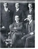  ??  ?? Suited and booted: The Terrible Eight with WRU secretary Walter Rees (second right, front)