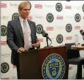  ?? DIGITAL FIRST MEDIA FILE ?? Philadelph­ia Union principal owner Jay Sugarman (left) begins a press conference announcing the hiring of sporting director Earnie Stewart (right) in 2015.