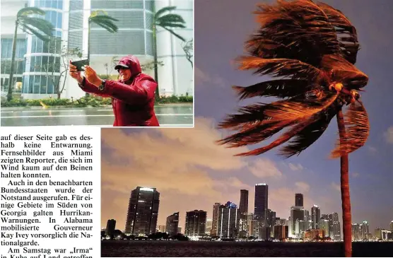  ??  ?? Gewagtes Selfie ( kl. Foto links oben) während des Hurrikans in der Millionens­tadt Miami