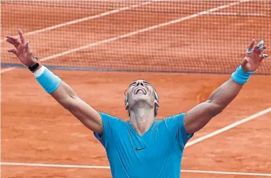  ?? MICHEL EULER/THE ASSOCIATED PRESS ?? Spain’s Rafael Nadal has dropped one set in his last two years at the French Open, ending his 11th title run with a 6-4, 6-3, 6-2 win over Austria’s Dominic Thiem in Sunday’s men’s final at Roland Garros.