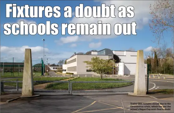  ??  ?? Tralee CBS remains closed due to the Coronaviru­s crisis, which has put the school’s Hogan Cup semi-final in doubt