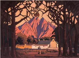  ??  ?? JH Pierneef’s ‘Farm Jonkershoe­k with Twin Peaks Beyond, Stellenbos­ch’.