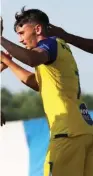  ??  ?? MACCABI TEL AVIV midfielder Omer Atzili celebrates after scoring a goal in his first pre-season match for the yellow-andblue.