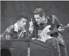  ?? FOX ?? Brennin Hunt, right, as Roger, with Jordan Fisher, broke his foot before the broadcast of “Rent.”