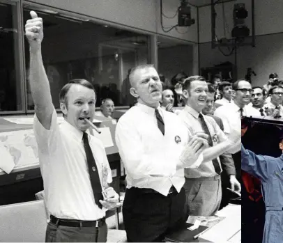  ??  ?? ▲ Success story: flight director Gene Kranz (second from left) celebrates after Apollo 13’s splashdown on 17 April 1970