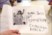 ??  ?? Aya Radhi models her creation in their product catalogue. ‘Beach Dress $10. You wear it at the beach.’