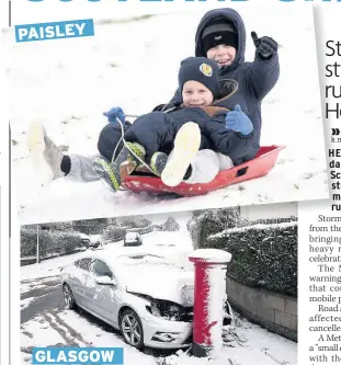  ??  ?? SLIDE AWAY A postbox refuses to budge after a family car crashes into it PAISLEY GLASGOW