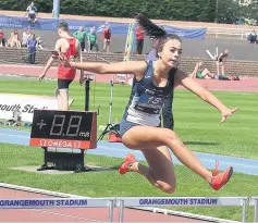  ??  ?? Leap of faith Central AC’s Emma Mailer in Celtic Games’400m hurdles