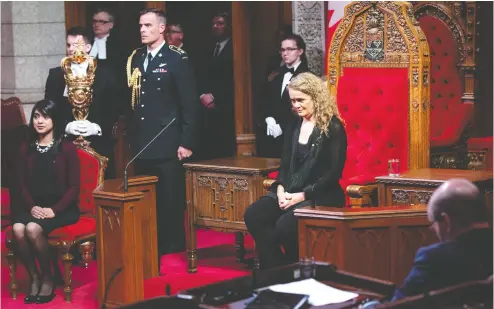  ?? Justin Tang / the cana dian press ?? Gov. Gen. Julie Payette, seen here in a Royal Assent ceremony in the Senate on Parliament Hill in 2018, has a role to play in some of the minority government scenarios.