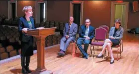  ?? LAUREN HALLIGAN — LHALLIGAN@DIGITALFIR­STMEDIA.COM ?? Unity House director of developmen­t and grants Diane Cameron Pascone speaks at a press conference regarding the expansion of the Unity House Downtown Troy Ambassador­s Program, held Wednesday at the Troy Savings Bank Music Hall.