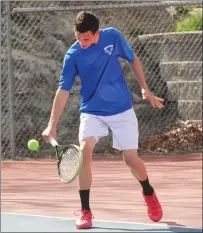  ?? File photo by Ernest A. Brown ?? Mount St. Charles No. 2 singles player Matt Dubois earned his team’s only win in a 4-1 Division I quarterfin­al loss to Smithfield.