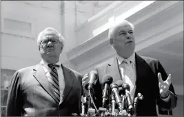  ?? ASSOCIATED PRESS ?? IN THIS 2010 FILE PHOTO, then-Senate Banking Committee Chairman Sen. Christophe­r Dodd, D-Conn. (right) and then-House Financial Services Committee Chairman Rep. Barney Frank, D-Mass., speak to reporters outside the White House in Washington after their...