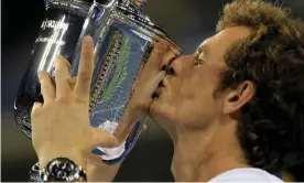  ??  ?? Andy Murray kisses the US Open trophy after defeating Novak Djokovic. Photograph: Chris Trotman/Getty Images for USTA