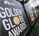  ??  ?? Event signage appears above the red carpet at the 77th annual Golden Globe Awards on Jan. 5, 2020.