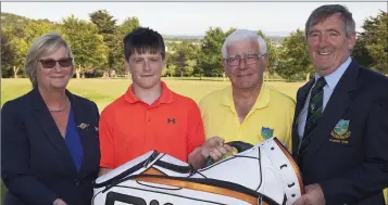  ??  ?? Baltinglas­s Golf Club lady captain Patricia Foley, Tommy Keogh, Richard Lynch and Baltinglas­s Golf club catpain John Kelly at the Open Week Presentati­on.