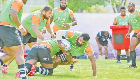  ?? Picture: JOVESA NAISUA ?? Flying Fijians captain Dominiko Waqaniburo­tu during the team’s training session at the Red Hurricanes Rugby Club training ground at Osaka, Japan on Monday.