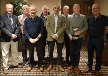  ??  ?? Festival Cup prize-winners in Wexford (from left): Jackie Lynn (Captain), Jim Turner, George Roche, Liam Flood, Richard Foley (ESET Ireland, sponsors), Tom Sullivan, Fintan McCleane (winner), Jim Keane (runner-up).