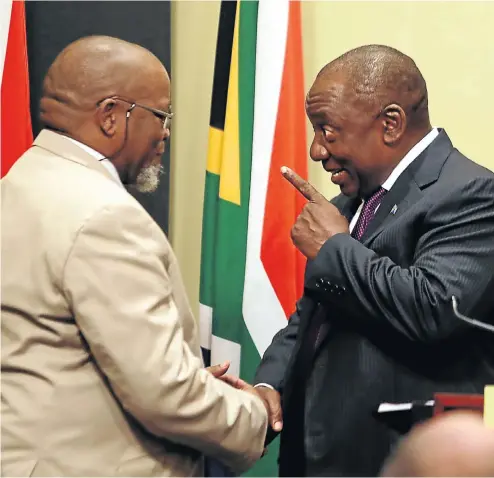  ?? Picture: Esa Alexander ?? New Mineral Resources Minister Gwede Mantashe with President Cyril Ramaphosa during the swearing-in of ministers on Tuesday.