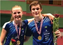  ?? FOTO: KBK ?? Emma Wåland og Jonas Østhassel fra Kristiansa­nd Badmintonk­lubb imponerte stort i helgas mesterskap på hjemmebane.