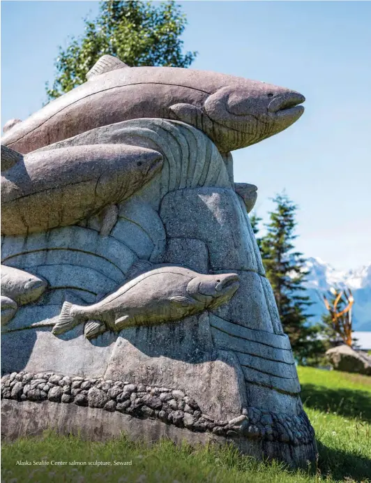  ??  ?? Alaska Sealife Center salmon sculpture, Seward