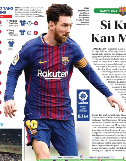  ??  ?? TETAP BERBAHAYA: Aksi Lionel Messi ketika menghadapi Getafe di Camp Nou pada 11 Februari lalu.