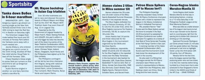  ??  ?? Britain's Chris Froome regains the overall leader's yellow jersey after the 14th stage of the Tour de France over 181.5 kilometers with start in Blagnac and finish in Rodez, France, Saturday. (AP)