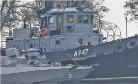  ?? AP PHOTO ?? The damage on one of three Ukrainian ships is seen as it is docked on Monday after being seized on Sunday in Kerch, Crimea.