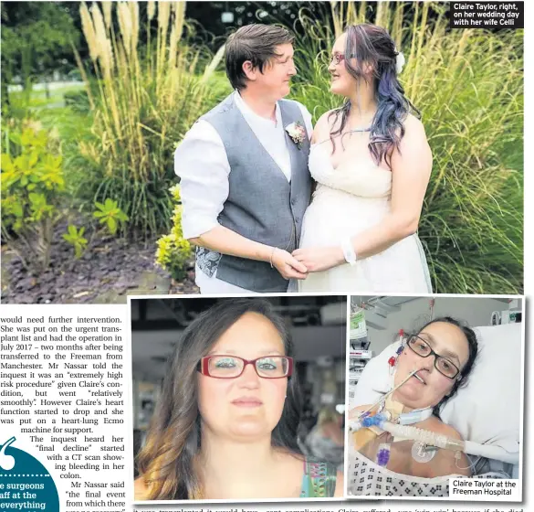  ??  ?? Claire Taylor, right, on her wedding day with her wife Celli