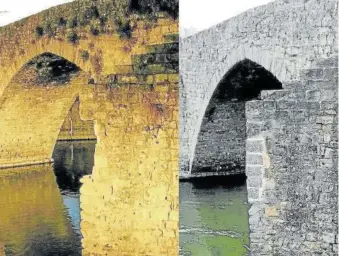  ?? Foto: Diario de Noticias ?? Comparativ­a del antes y el después del tajamar del puente reformado.