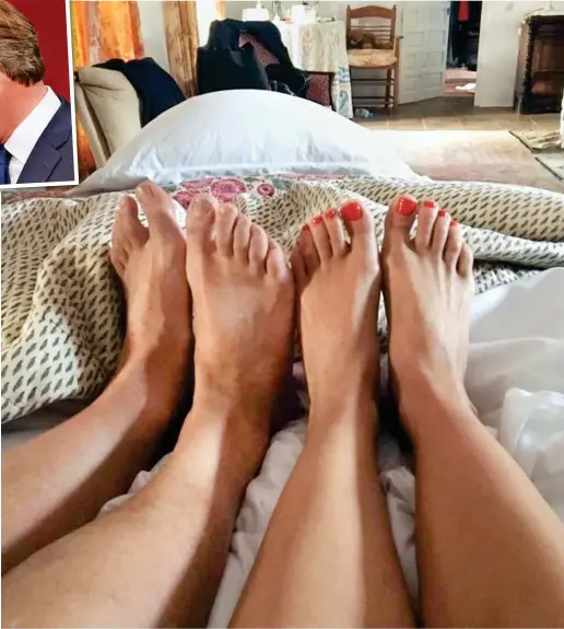  ??  ?? Footloose: The Camerons shared this bizarre image as they celebrated their wedding anniversar­y in Spain yesterday