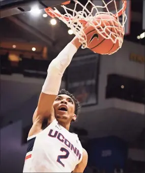  ?? Jessica Hill / Associated Press ?? UConn’s James Bouknight is the only sure starter for Huskies, who will have plenty of position battles during training camp with a roster bolstered by a strong freshmen class and talented transfers.