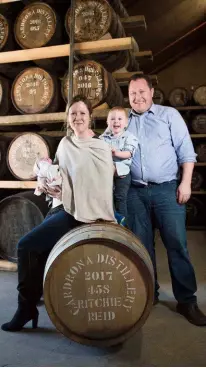  ??  ?? Desiree began her distillery dream as a single woman, but along the way met husband Ash. The two of them establishe­d the business together and are now a family of four with son Ritchie and daughter Reid.