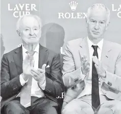  ??  ?? Rod Laver (left) and John McEnroe speak during a news conference to announce details of the Laver Cup in New York City, New York, US. — Reuters photo