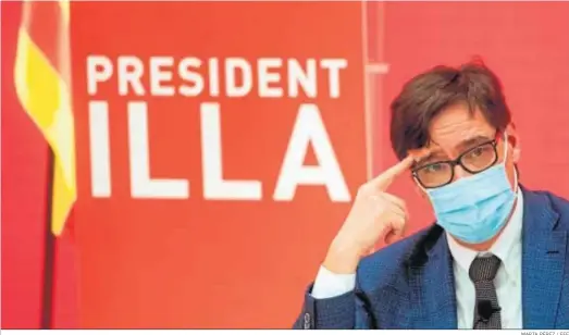  ?? MARTA PÉREZ / EFE ?? El candidato del PSC a la presidenci­a de la Generalita­t, Salvador Illa, durante un acto electoral de la campaña catalana en Barcelona.