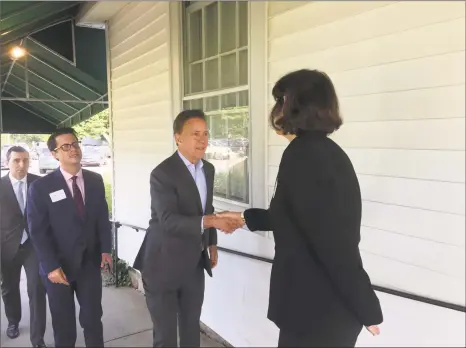  ?? Jordan Grice / Hearst Connecticu­t Media ?? Gov. Ned Lamont talked business with the Fairfield business community Wednesday at the Brooklawn Country Club.