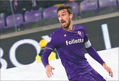  ?? REUTERS ?? Fiorentina’s Davide Astori, pictured during a Serie A match against Juventus on Feb 9, on Sunday was found dead from a suspected heart attack in his hotel room in Udine, where his team was staying ahead of a scheduled Serie A game with Udinese.