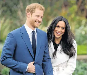  ?? AP PHOTO/MATT DUNHAM ?? In this Monday Nov. 27 file photo, Britain’s Prince Harry and his fiancee Meghan Markle pose for photograph­ers during a photocall in the grounds of Kensington Palace in London. Prince Harry and Meghan Markle to marry on May 19, 2018, prompting wonder...