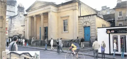  ??  ?? Above and right, what the Friends Meeting House could look like once converted into a bookshop. Inset left, the ‘blind door’ on the front of the current building will be opened up