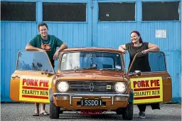  ??  ?? Elmsly and Langfield met through the Minis In Nelson Inc (MINI) club. They bought ‘‘Pigmy’’ from a woman whose late husband had been restoring the car with the goal of taking it on the Pork Pie Charity Run – and they are happy to be fulfilling his dream.