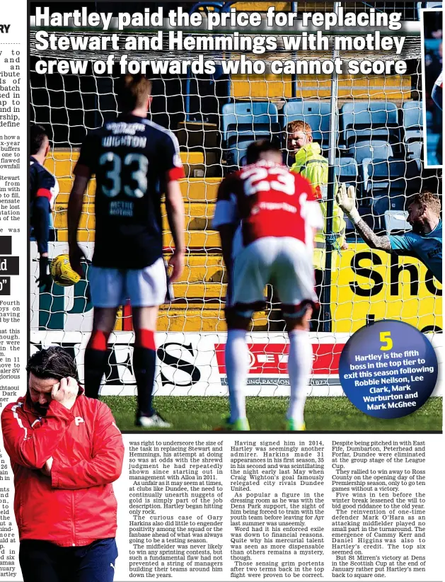  ??  ?? 5 fifth Hartley is the tier to boss in the top following exit this season Lee Robbie Neilson, Clark, Mark Warburton and Mark McGhee