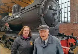  ?? ?? Following the arrival of No. 9017, it was reunited with John Davies (right), who once crewed the Dukedog after starting his railwayman career at Aberystwyt­h in 1952. He is pictured here with his daughter Heather. PHIL BUDD/VOR