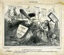  ?? ?? La Nouvelle loi sur la presse, illustrati­on de Cham (1819-1879) dans Le Charivari, en 1850.