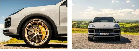  ??  ?? Top left: 22-inch wheels are finished in Neodyme (gold), or for an extra £387 can be platinum, satin or gloss black, or Deep Sea Blue(!); carbon-ceramic brakes are standard