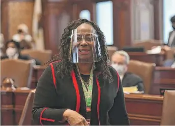  ?? FACEBOOK ?? State Sen. Mattie Hunter, D-Chicago, celebrates passage of the health care “pillar” of the Black Caucus agenda on Thursday.