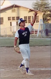  ?? Courtesy photo / Low family ?? Griffith “Griff” Low, of Mi-wuk Village, playing softball for his Word of Life Fellowship church team in the 1980s.