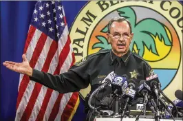  ?? DAMON HIGGINS / THE PALM BEACH POST ?? Palm Beach County Sheriff Ric Bradshaw speaks at a news conference in April. “We have not been, are presently not and will not be a sanctuary county, as far as law enforcemen­t is concerned, as long as I’m the sheriff,” he said last month.