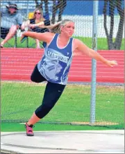  ?? FRANK CROWE / For the Calhoun Times ?? Gordon Central Megan Hudson completes an attempt in the discus on Saturday.